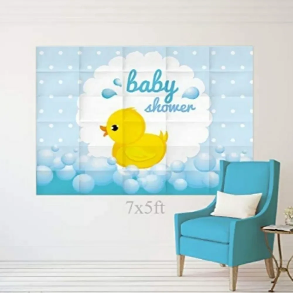 EUC Cute Large Rubber Ducky Baby Shower Party Vinyl Backdrop Banner 7' x 5'